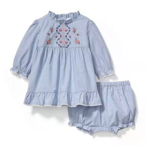 Janie and Jack Cornflower Blue Striped Floral Embroidered Top